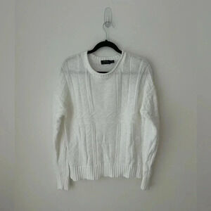 Cable Knit Crewneck Sweater - White